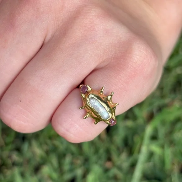 Annoushe Raw Irregular Pearl and Pink Tourmaline Ring - Picture 4 of 7